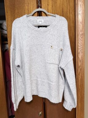 ADORA Light Gray Crewneck Sweater with Button Pocket
